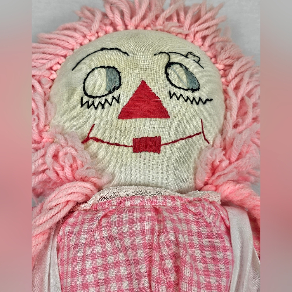 Unique OOAK Large 24" Raggedy Ann Doll w/Pink Pigtail Braid Hair & Gingham Dress - Picture 9 of 16